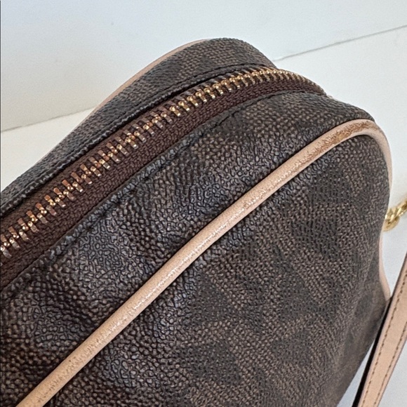 Michael Kors crossbody bag signature brown logo print canvas chain trimmed strap - Picture 6 of 16